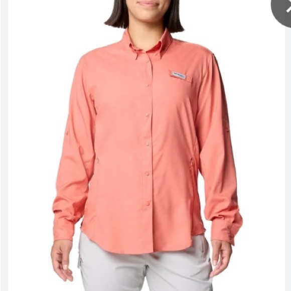 Columbia women’s SZ M Coral Pink Button-Up long sleeve active wear shirt - Picture 1 of 7